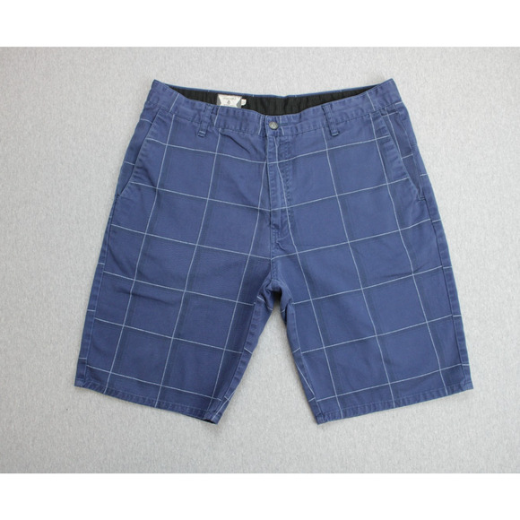Volcom Shorts Mens 35 Blue Windowpane Cotton Blend on front center left leg - Picture 1 of 7